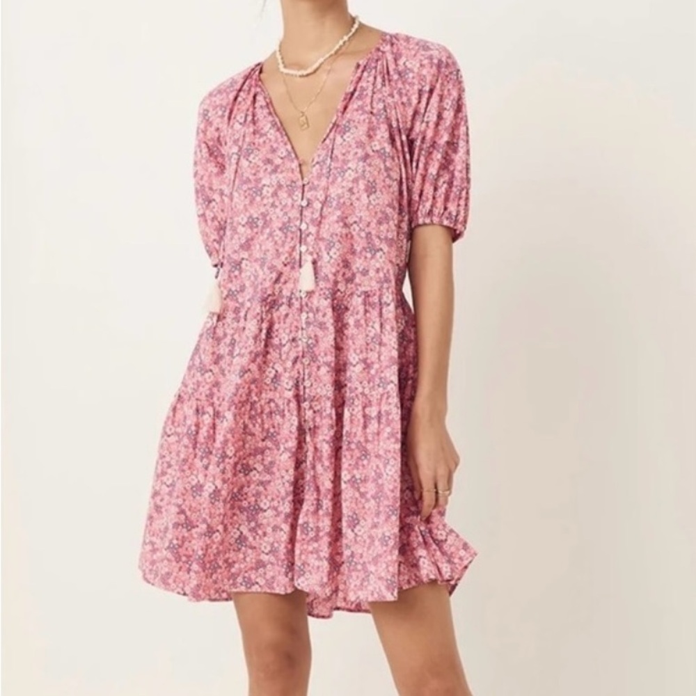 Spell & The Gypsy Collective | Pink Poppy Smocked Mini Dress (Size S)